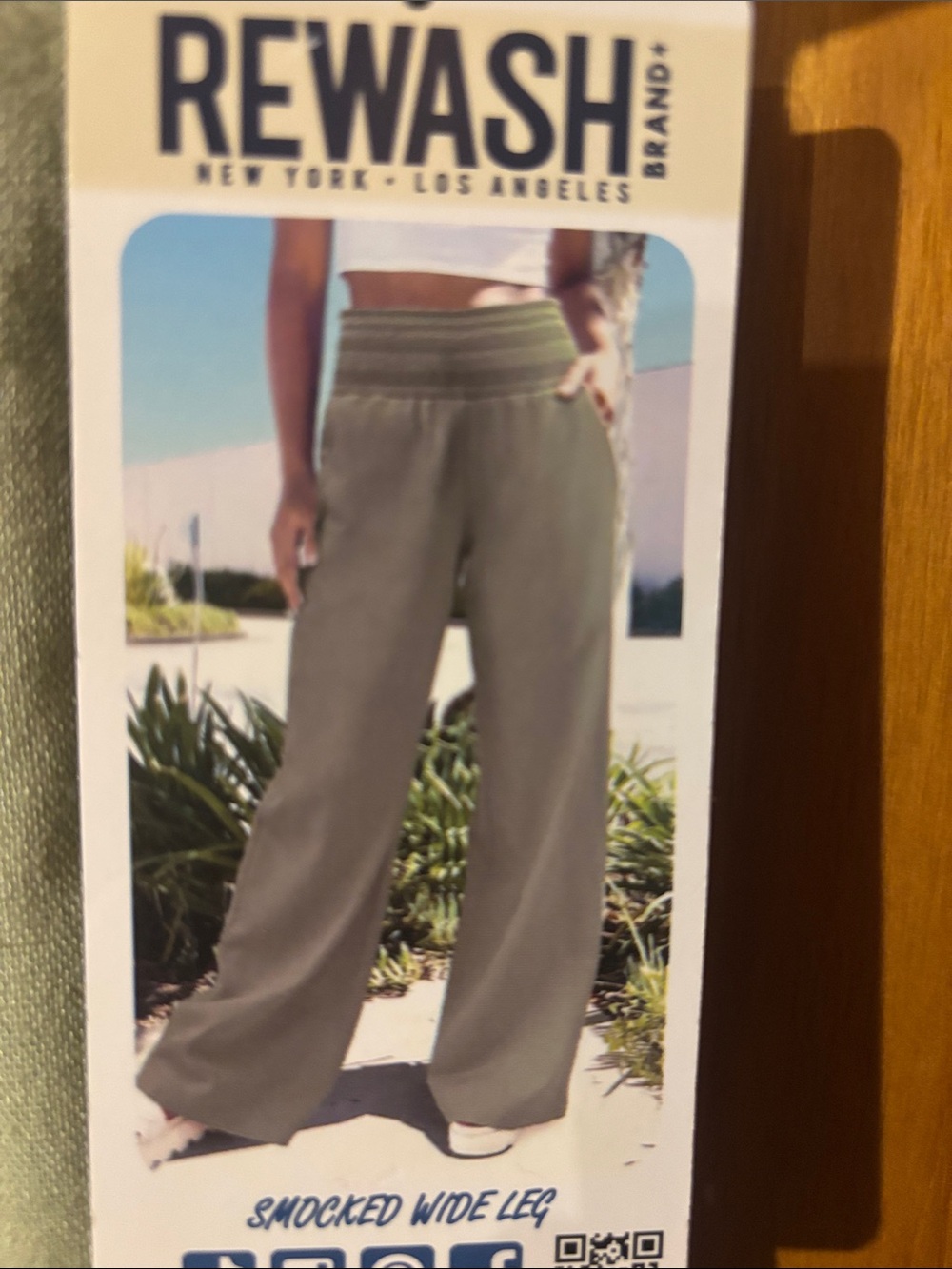 Rewash Olive Green Smocked Wide Leg Pants